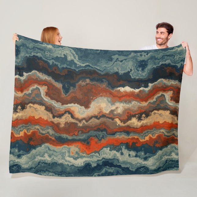 Blue and Rust Abstract Fleece Blanket (In Situ)