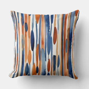 Blue and rusty orange abstract stripes throw pillow