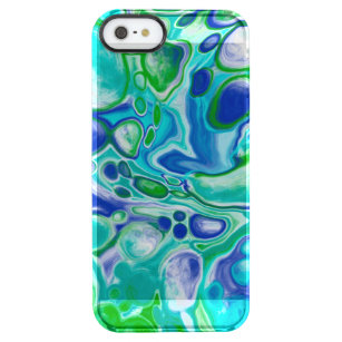 Blue and Sage Green Digital Fluid Art Marble  Clear iPhone SE/5/5s Case