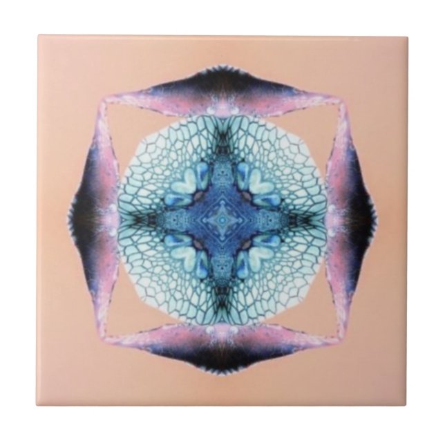 Blue and salmon square hearts tile (Front)