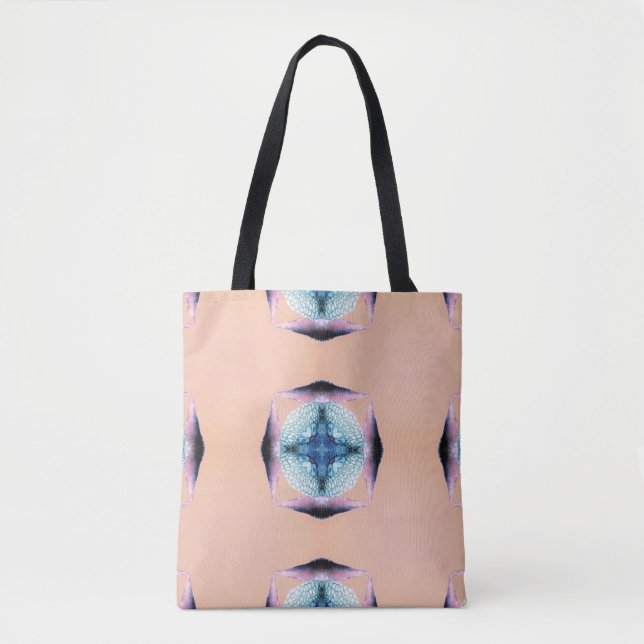 Blue and salmon square hearts tote bag (Front)