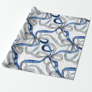 Blue and Silver Abstract Ribbons Wrapping Paper