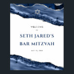 Blue and Silver Agate Border Bar Mitzvah Welcome  Poster<br><div class="desc">This modern design features a beautiful blue and silver agate border and your custom text. Use the template form to add your text. The advanced editing menus,  accessed by choosing "customize further",  will allow you to change the fonts,  colours and layout.</div>