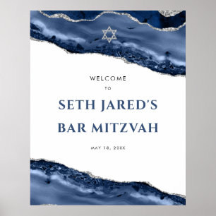 Blue and Silver Agate Border Bar Mitzvah Welcome Poster