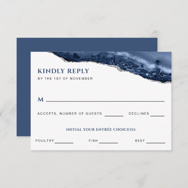 Blue and Silver Agate Geode RSVP Reply Card (Front/Back)