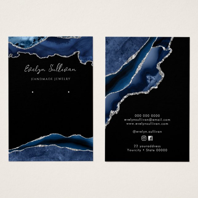 Blue and silver agate jewellery display card (Front & Back)