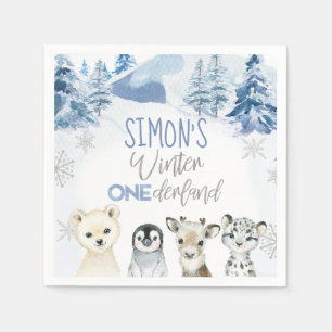 Blue and Silver Arctic Winter Onederland Birthday  Napkin