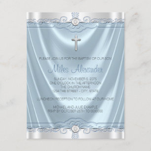 Blue and Silver Baptism Christening Invitation