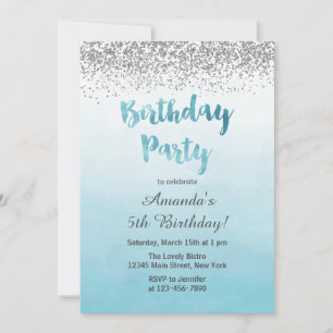 Blue and Silver Birthday Invitation