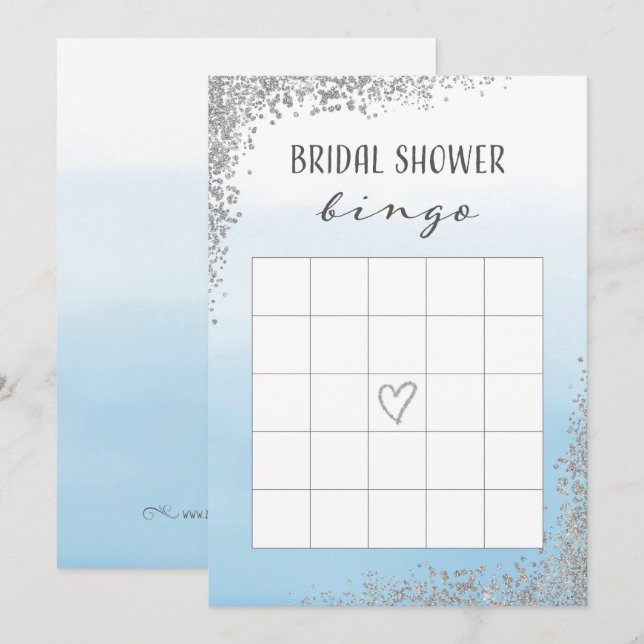 Blue and Silver Bridal Shower Bingo Card (Front/Back)