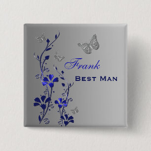 Blue and Silver Butterfly Floral Best Man Pin