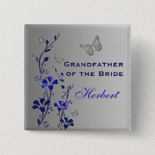 Blue and Silver Butterfly Floral Grandfather Pin