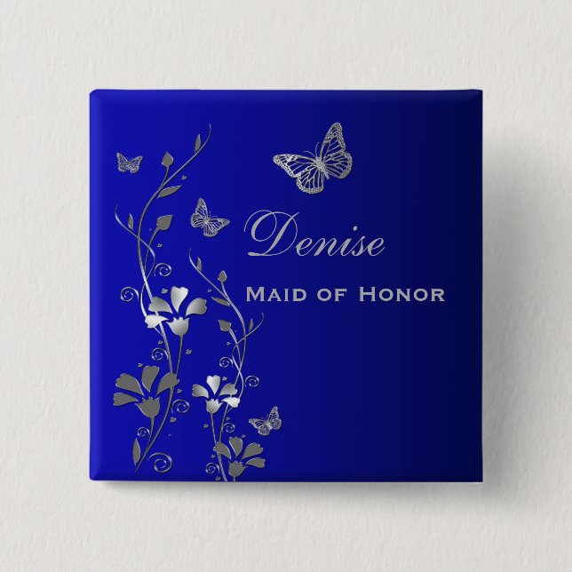 Blue and Silver Butterfly Floral MOH Pin (Front)