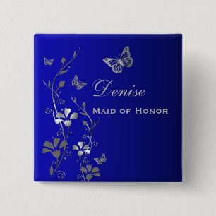 Blue and Silver Butterfly Floral MOH Pin
