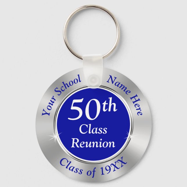 Blue and Silver, Cheap 50th Class Reunion Favours Keychain (Front)