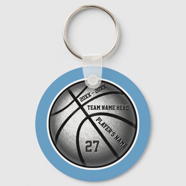 Blue and Silver Cheap Basketball Keychains (Front)