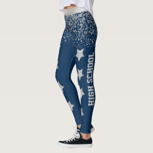 Blue and Silver Cheer or Drill Spandex Leggings