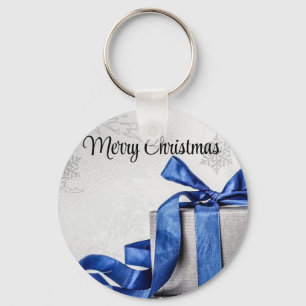 Blue and Silver Christmas Presents Keychain