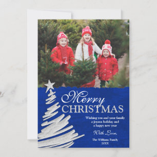 Blue and Silver Christmas Tree Holiday Photo Card