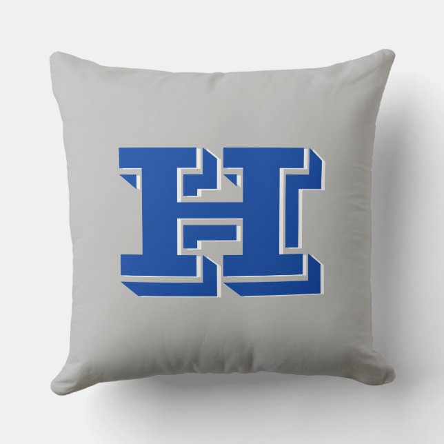 Blue and Silver College Block Font Initial Throw Pillow (Back)