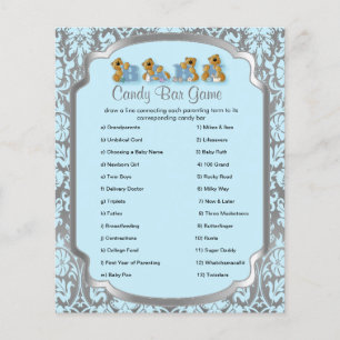 Blue and Silver Damask Teddy Bears - Candy Game Flyer