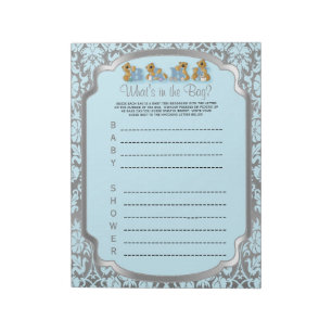 Blue and Silver Damask Teddy Bears - Game Notepad