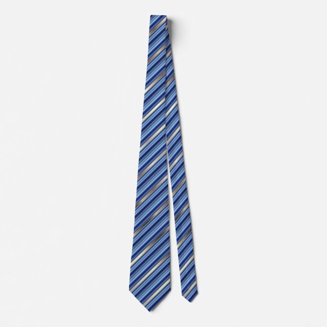 Blue and Silver Diagonal Stripes Tie (Front)