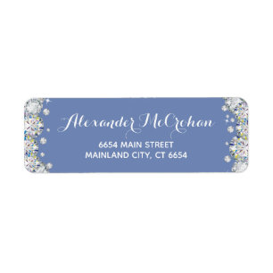 Blue and Silver Diamond Glitter Return Address