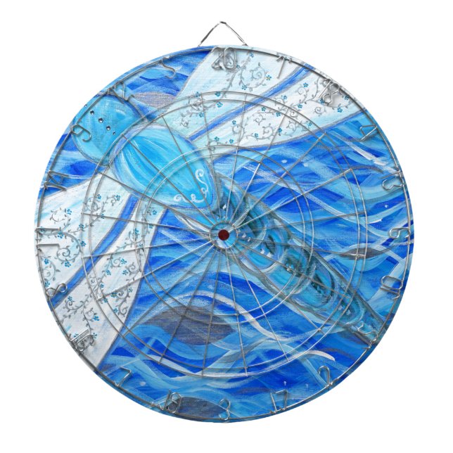 Blue and Silver Dragonfly Painting Dartboard (Front)
