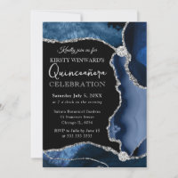 Blue and Silver Faux Glitter Agate Quinceanera