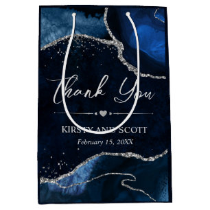 Blue and Silver Faux Glitter Agate Wedding Medium Gift Bag
