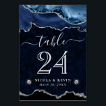 Blue and Silver Faux Glitter Agate Wedding Table Number<br><div class="desc">A dramatic, design‑led look in deep midnight navy, layered with fluid agate and marble textures and edged in shimmering silver glitter effects. Elegant calligraphy pairs with a bold modern serif for a striking high‑contrast typographic style. The palette feels luxe, moody and sophisticated—ideal for black‑tie celebrations, winter soirées and evening receptions...</div>