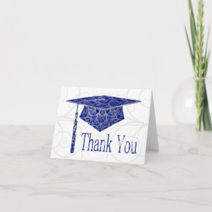 Blue and Silver Floral Cap Thank You Card