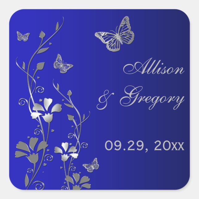 Blue and Silver Floral with Butterflies Sticker (Front)