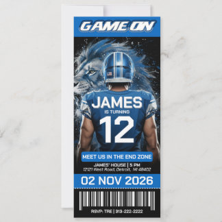 Blue and Silver Football Ticket Birthday Invite