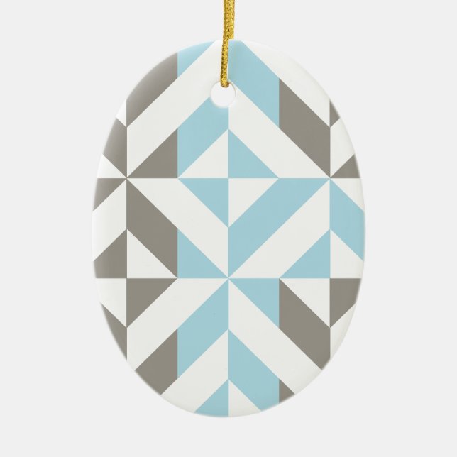 Blue and Silver Geometric ZigZag Ceramic Ornament (Front)