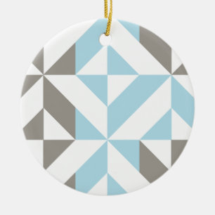 Blue and Silver Geometric ZigZag Ceramic Ornament