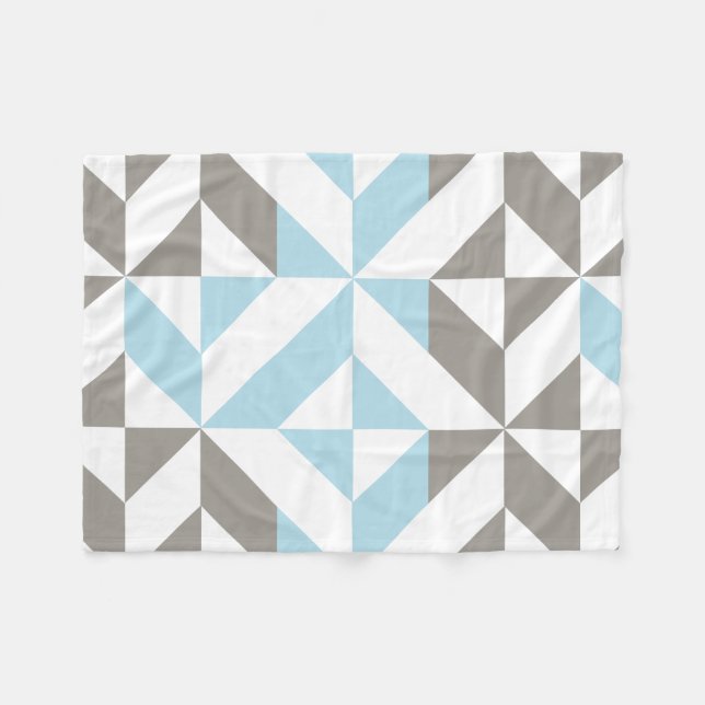 Blue and Silver Geometric ZigZag Fleece Blanket (Front (Horizontal))