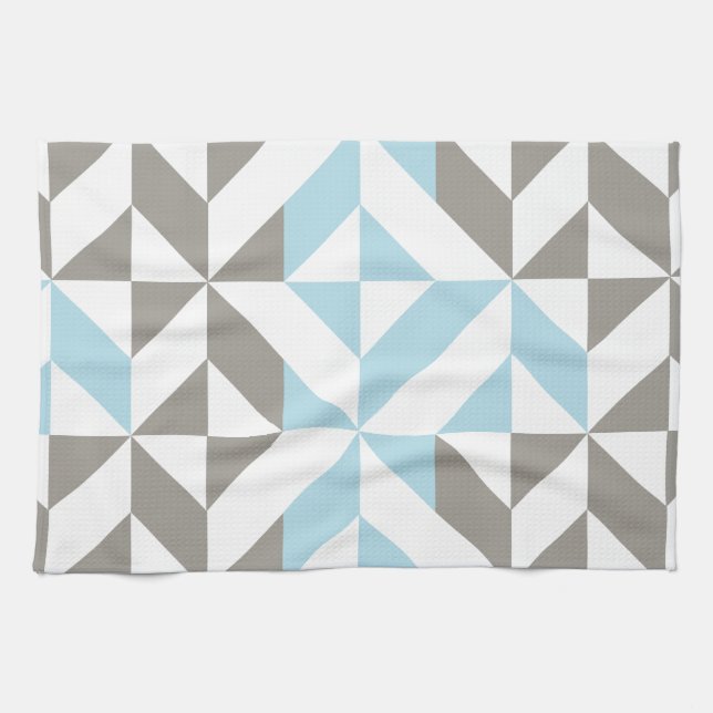 Blue and Silver Geometric ZigZag Kitchen Towel (Horizontal)