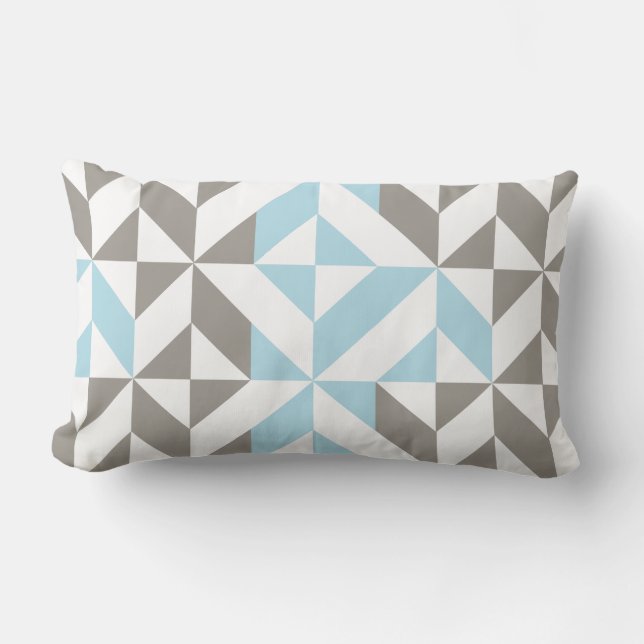Blue and Silver Geometric ZigZag Lumbar Pillow (Front)