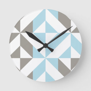 Blue and Silver Geometric ZigZag Round Clock