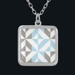 Blue and Silver Geometric ZigZag Silver Plated Necklace<br><div class="desc">A trendy abstract,  geometric cubed pattern in blue and silver grey.</div>