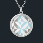 Blue and Silver Geometric ZigZag Silver Plated Necklace<br><div class="desc">A trendy abstract,  geometric cubed pattern in blue and silver grey.</div>