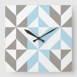 Blue and Silver Geometric ZigZag Square Wall Clock