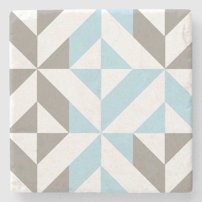 Blue and Silver Geometric ZigZag Stone Coaster (Front)