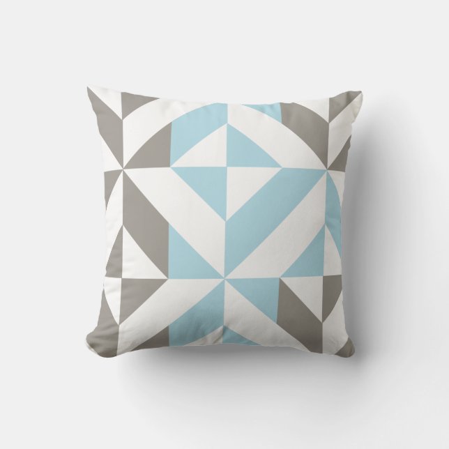 Blue and Silver Geometric ZigZag Throw Pillow (Front)