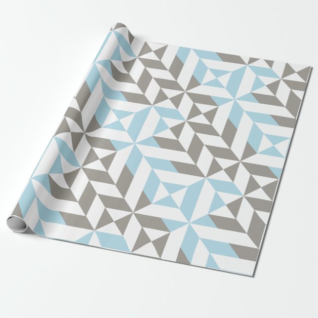 Blue and Silver Geometric ZigZag Wrapping Paper (Unrolled)