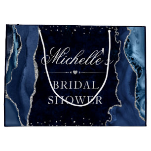 Blue and Silver Glitter Agate Bridal Shower Large Gift Bag