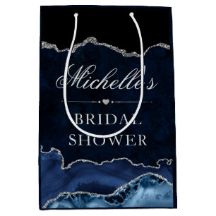 Blue and Silver Glitter Marble Agate Bridal Shower Medium Gift Bag