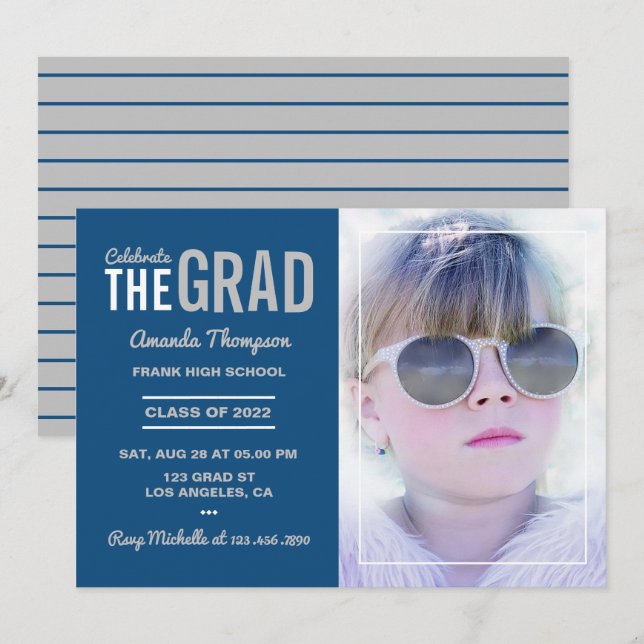 Blue and Silver Graduation Party Invitation (Front/Back)